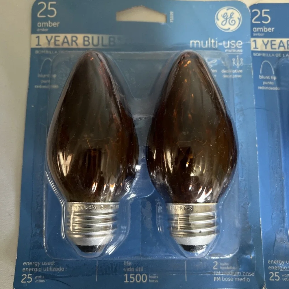 2/ GE 25W Decorative Flame Shape Bulbs – Amber - 2-Pack, Chandelier Style #75339